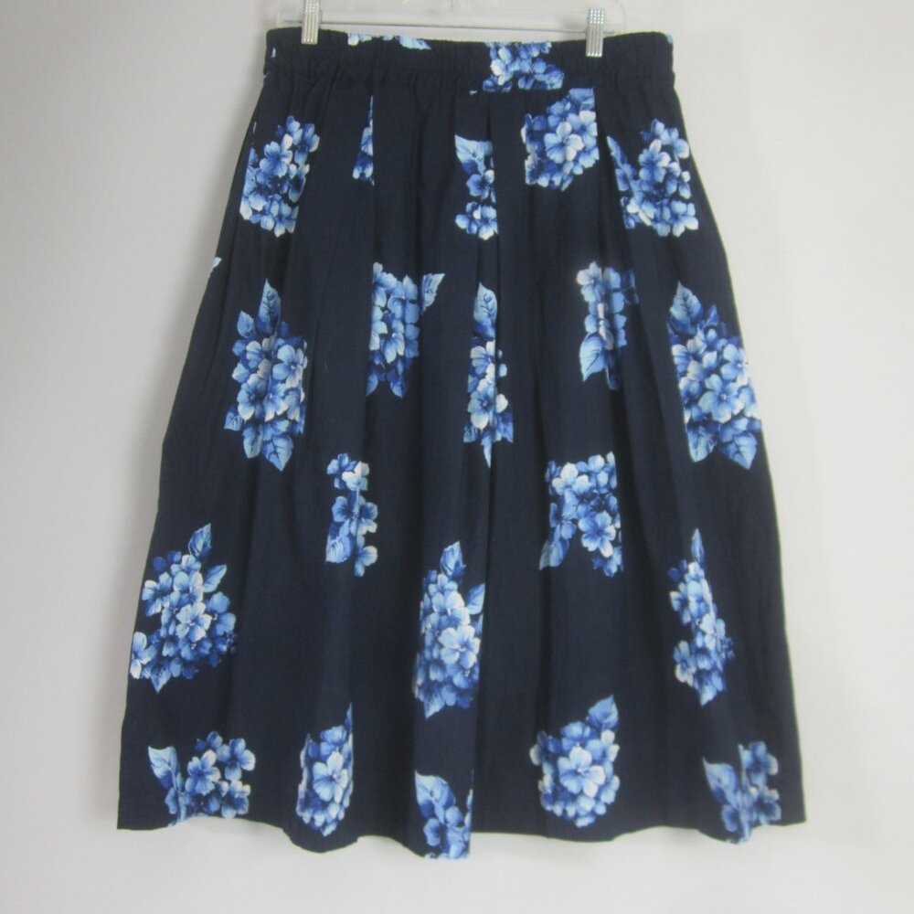 IMNYC Isaac Mizrahi Womens Large Navy Blue Hydrangea Floral Cotton Midi Skirt